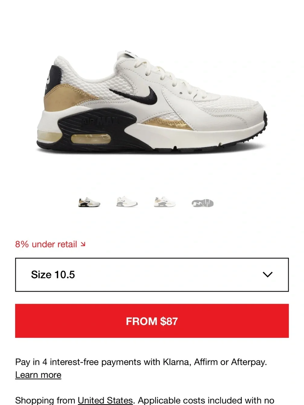 Nike Kids White, Gold & Black Air Max-Style Sneakers